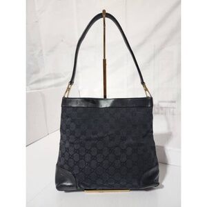 Authentic Gucci Vintage GG Canvas and Leather Shoulder Bag Black